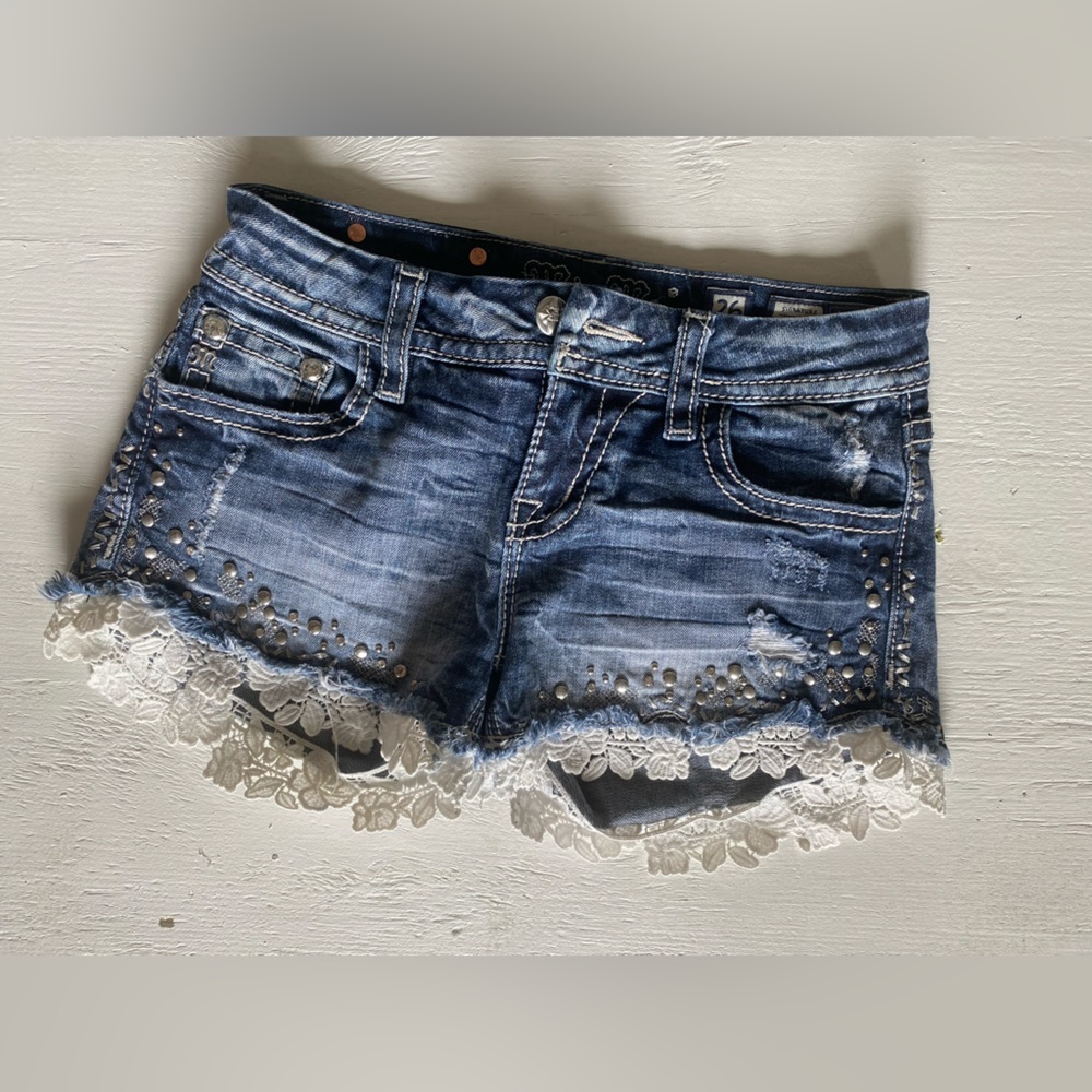 Miss Me jean lace bottom shorts with embellishments size 26